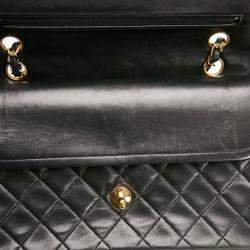 Pre Owned Chanel Black Leather Classic Double Flap Shoulder Bag