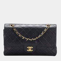 Pre Owned Chanel Black Leather Classic Double Flap Shoulder Bag