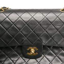 Pre Owned Chanel Black Leather Classic Double Flap Shoulder Bag
