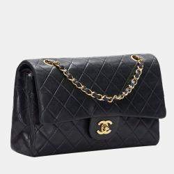 Pre Owned Chanel Black Leather Classic Double Flap Shoulder Bag