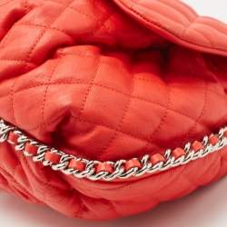 Pre Owned Chanel Red Quilted Leather Chain Around Shoulder Bag