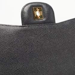 Pre Owned Chanel Black Quilted Caviar Leather Jumbo Classic Single Flap Bag
