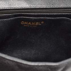 Pre Owned Chanel Black Quilted Caviar Leather Jumbo Classic Single Flap Bag
