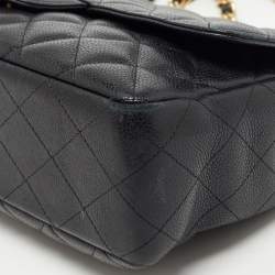 Pre Owned Chanel Black Quilted Caviar Leather Jumbo Classic Single Flap Bag