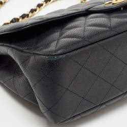 Pre Owned Chanel Black Quilted Caviar Leather Jumbo Classic Single Flap Bag