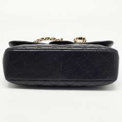 Pre Owned Chanel Black Quilted Caviar Leather Jumbo Classic Single Flap Bag