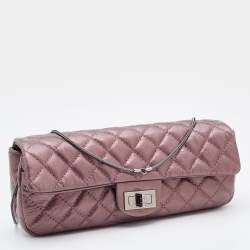 Pre Owned Chanel Metallic Pink Quilted Leather Reissue East/West Chain Clutch 