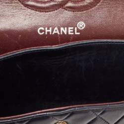 Pre Owned Chanel Dark Blue Leather Medium Classic Double Flap Bag 