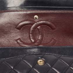Pre Owned Chanel Dark Blue Leather Medium Classic Double Flap Bag 
