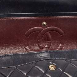 Pre Owned Chanel Dark Blue Leather Medium Classic Double Flap Bag 