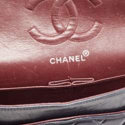 Pre Owned Chanel Dark Blue Leather Medium Classic Double Flap Bag 