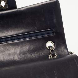 Pre Owned Chanel Dark Blue Leather Medium Classic Double Flap Bag 
