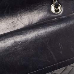 Pre Owned Chanel Dark Blue Leather Medium Classic Double Flap Bag 