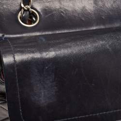 Pre Owned Chanel Dark Blue Leather Medium Classic Double Flap Bag 