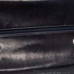 Pre Owned Chanel Dark Blue Leather Medium Classic Double Flap Bag 