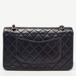 Pre Owned Chanel Dark Blue Leather Medium Classic Double Flap Bag 