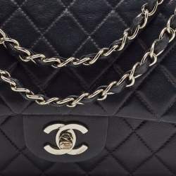 Pre Owned Chanel Dark Blue Leather Medium Classic Double Flap Bag 