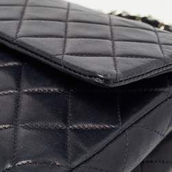 Pre Owned Chanel Dark Blue Leather Medium Classic Double Flap Bag 