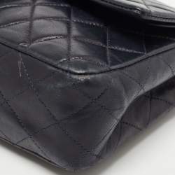 Pre Owned Chanel Dark Blue Leather Medium Classic Double Flap Bag 