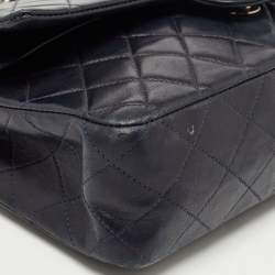 Pre Owned Chanel Dark Blue Leather Medium Classic Double Flap Bag 