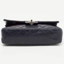 Pre Owned Chanel Dark Blue Leather Medium Classic Double Flap Bag 