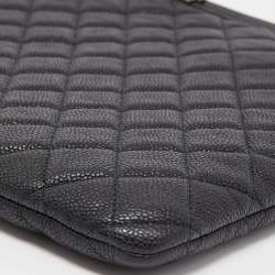 Pre Owned Chanel Black Quilted Caviar Leather Large Boy O Case Clutch
