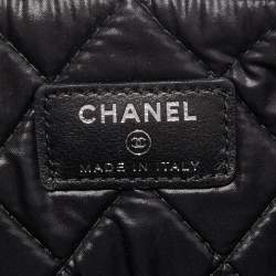 Pre Owned Chanel Black Quilted Caviar Leather Large Boy O Case Clutch