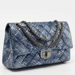 Pre Owned Chanel Blue/Silver Quilted Python Reissue 2.55 Classic 226 Flap Bag