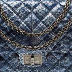 Pre Owned Chanel Blue/Silver Quilted Python Reissue 2.55 Classic 226 Flap Bag