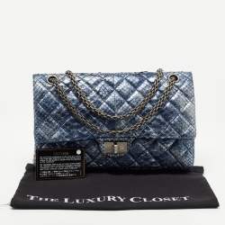 Pre Owned Chanel Blue/Silver Quilted Python Reissue 2.55 Classic 226 Flap Bag