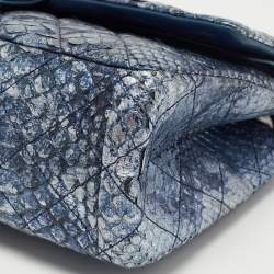 Pre Owned Chanel Blue/Silver Quilted Python Reissue 2.55 Classic 226 Flap Bag