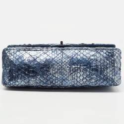 Pre Owned Chanel Blue/Silver Quilted Python Reissue 2.55 Classic 226 Flap Bag