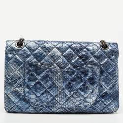 Pre Owned Chanel Blue/Silver Quilted Python Reissue 2.55 Classic 226 Flap Bag