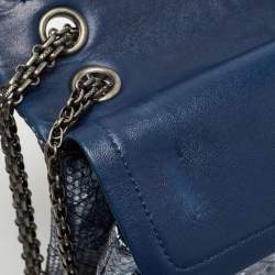 Pre Owned Chanel Blue/Silver Quilted Python Reissue 2.55 Classic 226 Flap Bag