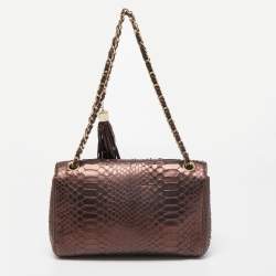 Pre Owned Chanel Bronze Python Medium Soho Tassel Single Flap Bag