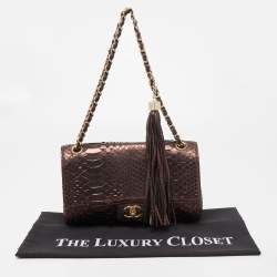 Pre Owned Chanel Bronze Python Medium Soho Tassel Single Flap Bag