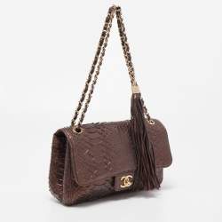 Pre Owned Chanel Bronze Python Medium Soho Tassel Single Flap Bag
