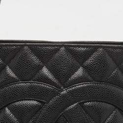 Pre Owned Chanel Black Quilted Caviar Leather Medallion Tote