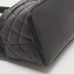 Pre Owned Chanel Black Quilted Caviar Leather Medallion Tote
