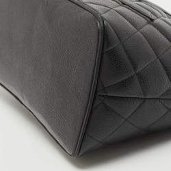 Pre Owned Chanel Black Quilted Caviar Leather Medallion Tote