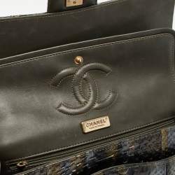 Pre Owned Chanel Tricolor Python Medium Classic Double Flap Bag 