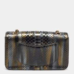 Pre Owned Chanel Tricolor Python Medium Classic Double Flap Bag 