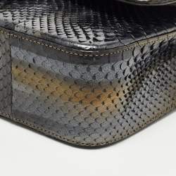 Pre Owned Chanel Tricolor Python Medium Classic Double Flap Bag 