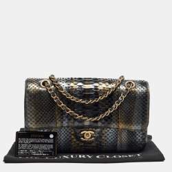 Pre Owned Chanel Tricolor Python Medium Classic Double Flap Bag 