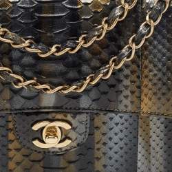 Pre Owned Chanel Tricolor Python Medium Classic Double Flap Bag 