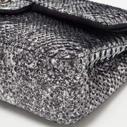 Pre Owned Chanel Silver/Black Python Medium Classic Double Flap Bag