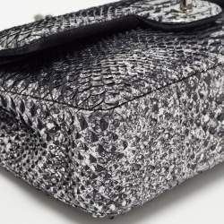 Pre Owned Chanel Silver/Black Python Medium Classic Double Flap Bag