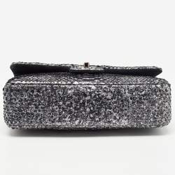 Pre Owned Chanel Silver/Black Python Medium Classic Double Flap Bag