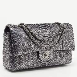Pre Owned Chanel Silver/Black Python Medium Classic Double Flap Bag