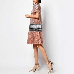 Pre Owned Chanel Silver/Black Python Medium Classic Double Flap Bag